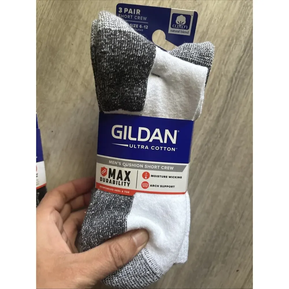 Gildan Men's Stretch 3PK Cotton short/ Crew arch Socks Shoe Size 6-12 Lot X2